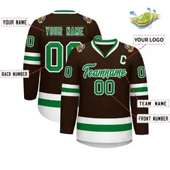 Classic Style Hockey Jersey in Brown Kelly Green-White 2