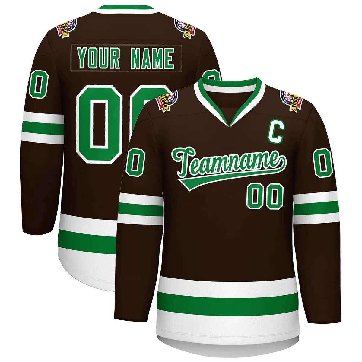 Classic Style Hockey Jersey in Brown Kelly Green-White
