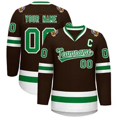 Classic Style Hockey Jersey in Brown Kelly Green-White 1