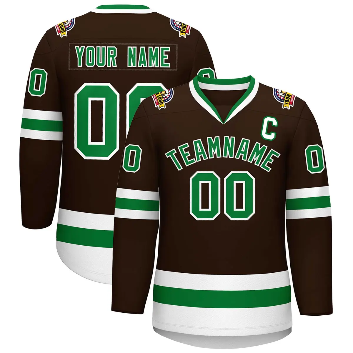 Classic Style Hockey Jersey in Brown Kelly Green-White