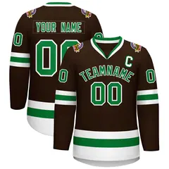 Classic Style Hockey Jersey in Brown Kelly Green-White