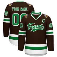 Classic Style Hockey Jersey in Brown Kelly Green-White 1