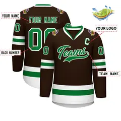 Classic Style Hockey Jersey in Brown Kelly Green-White 2