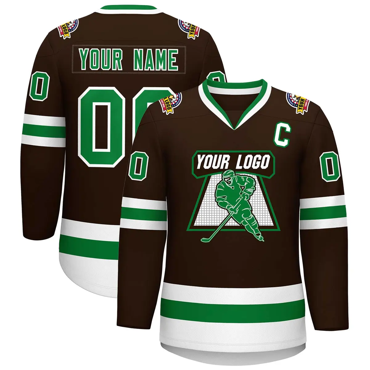 Classic Style Hockey Jersey in Brown Kelly Green-White