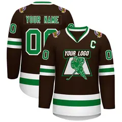 Classic Style Hockey Jersey in Brown Kelly Green-White 1
