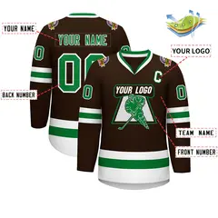 Classic Style Hockey Jersey in Brown Kelly Green-White 2