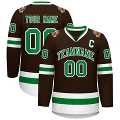 Classic Style Hockey Jersey in Brown Kelly Green-White 1