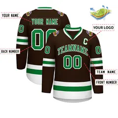 Classic Style Hockey Jersey in Brown Kelly Green-White 2