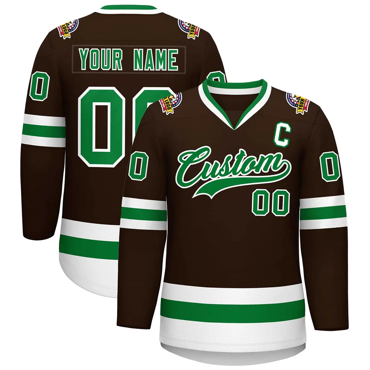 Classic Style Hockey Jersey in Brown Kelly Green-White