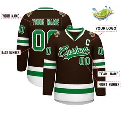 Classic Style Hockey Jersey in Brown Kelly Green-White 2