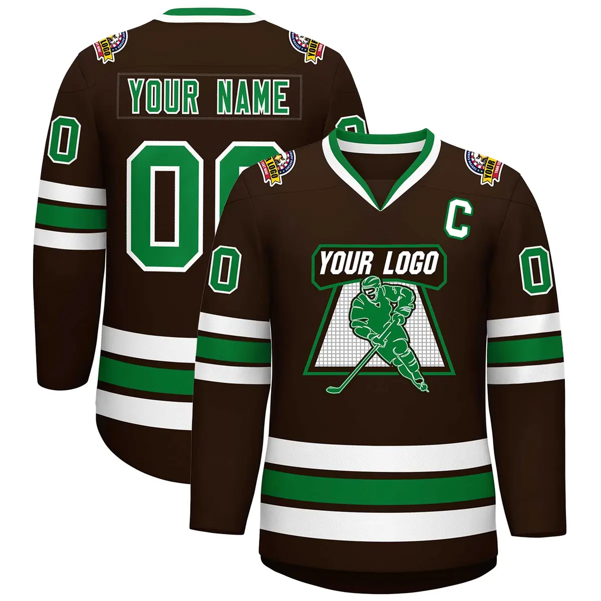 Classic Style Hockey Jersey in Brown Kelly Green-White