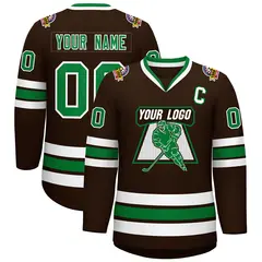 Classic Style Hockey Jersey in Brown Kelly Green-White 1