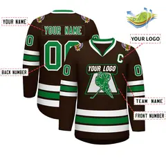 Classic Style Hockey Jersey in Brown Kelly Green-White 2