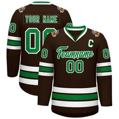 Classic Style Hockey Jersey in Brown Kelly Green-White