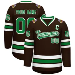 Classic Style Hockey Jersey in Brown Kelly Green-White