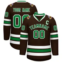 Classic Style Hockey Jersey in Brown Kelly Green-White