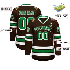 Classic Style Hockey Jersey in Brown Kelly Green-White 2