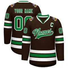 Classic Style Hockey Jersey in Brown Kelly Green-White 1