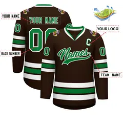 Classic Style Hockey Jersey in Brown Kelly Green-White 2