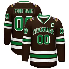 Classic Style Hockey Jersey in Brown Kelly Green-White