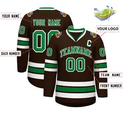 Classic Style Hockey Jersey in Brown Kelly Green-White 2