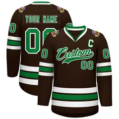 Classic Style Hockey Jersey in Brown Kelly Green-White 1