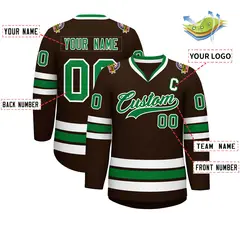 Classic Style Hockey Jersey in Brown Kelly Green-White 2