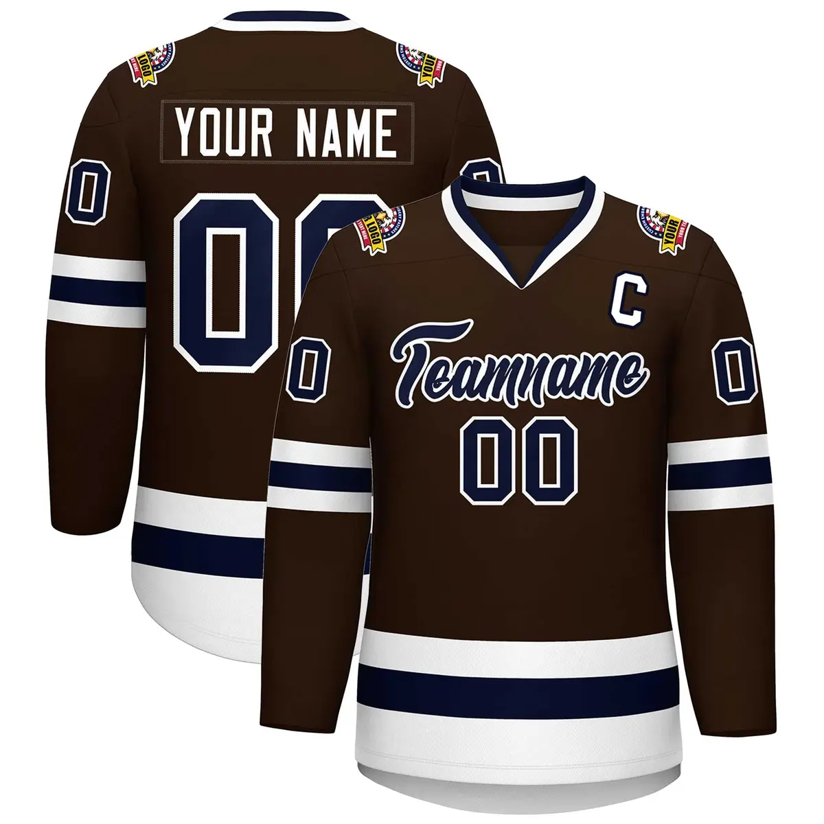 Classic Style Hockey Jersey in Brown Navy-White
