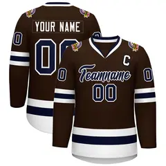 Classic Style Hockey Jersey in Brown Navy-White 1