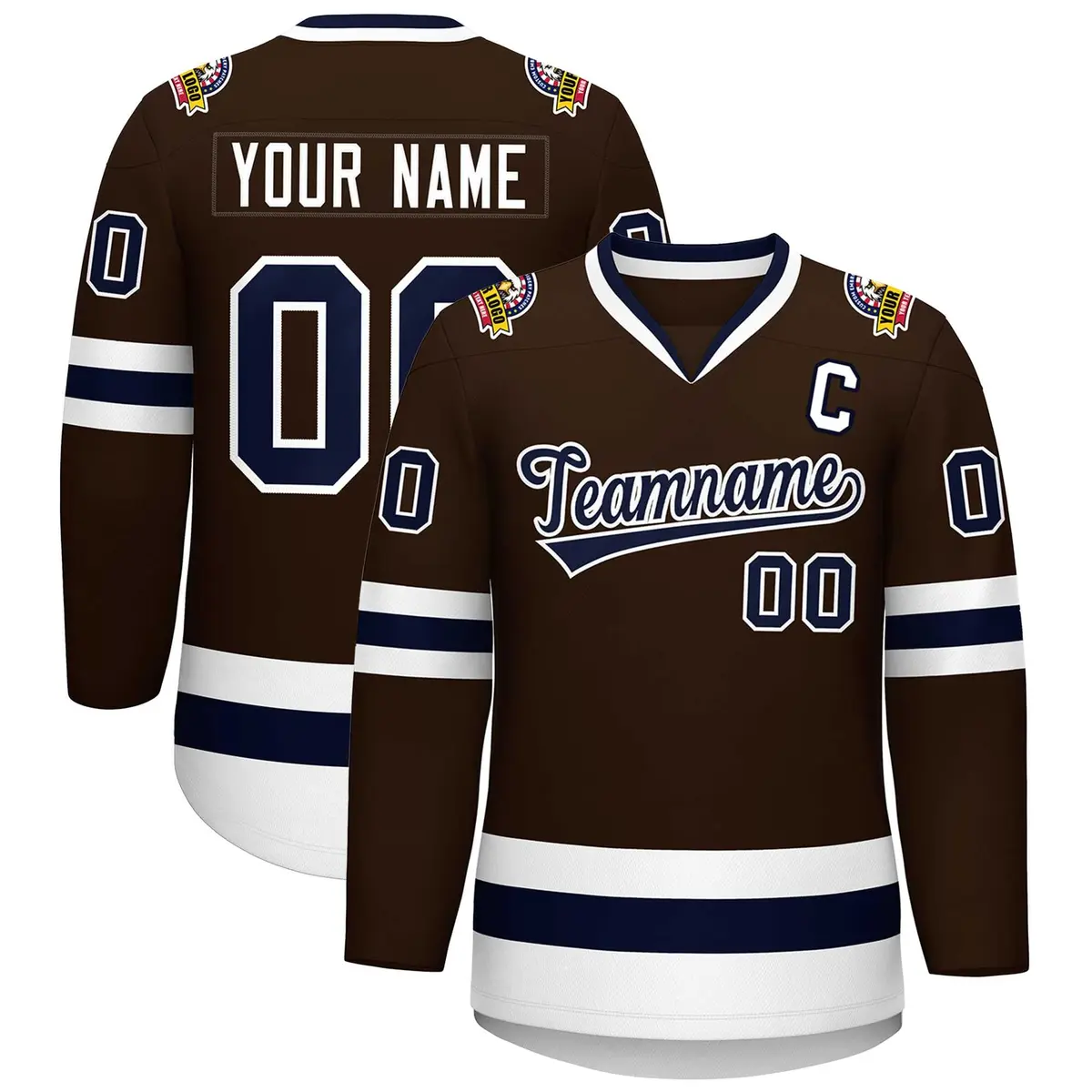 Classic Style Hockey Jersey in Brown Navy-White