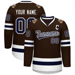 Classic Style Hockey Jersey in Brown Navy-White 1