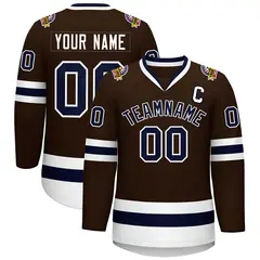 Classic Style Hockey Jersey in Brown Navy-White 1