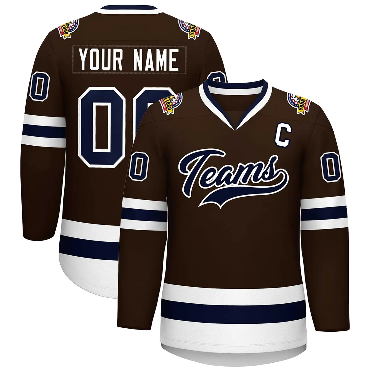 Classic Style Hockey Jersey in Brown Navy-White