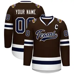 Classic Style Hockey Jersey in Brown Navy-White 1