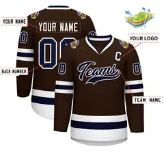 Classic Style Hockey Jersey in Brown Navy-White 2