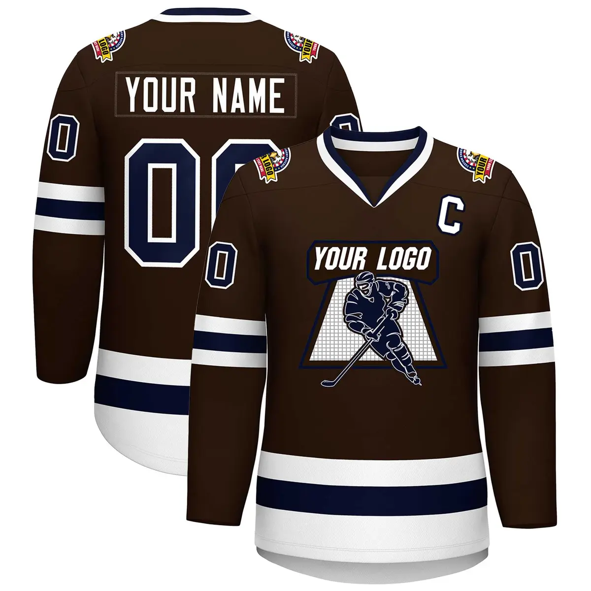 Classic Style Hockey Jersey in Brown Navy-White