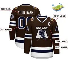 Classic Style Hockey Jersey in Brown Navy-White 2