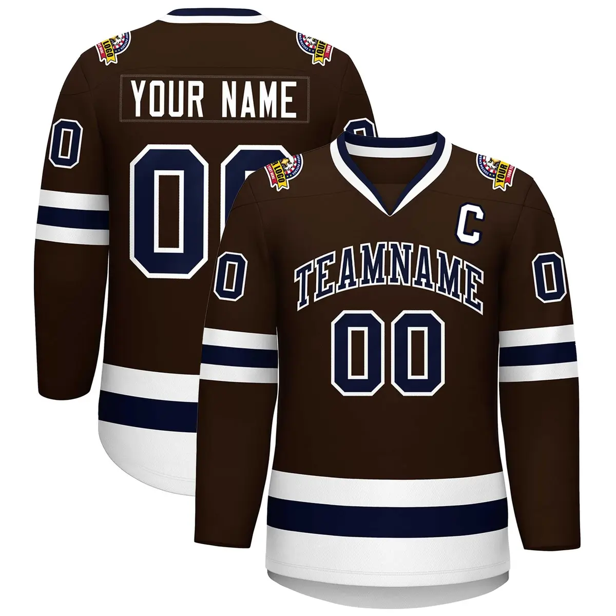 Classic Style Hockey Jersey in Brown Navy-White