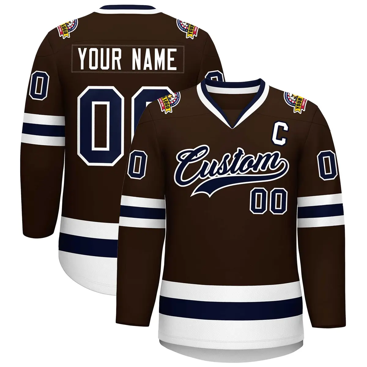 Classic Style Hockey Jersey in Brown Navy-White