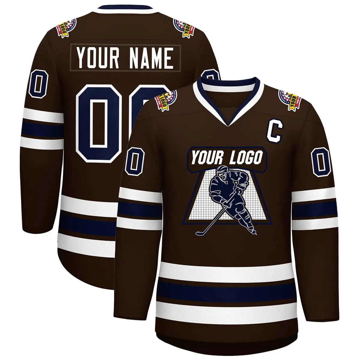 Classic Style Hockey Jersey in Brown Navy-White