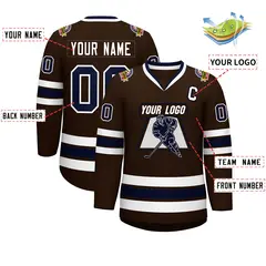 Classic Style Hockey Jersey in Brown Navy-White 2