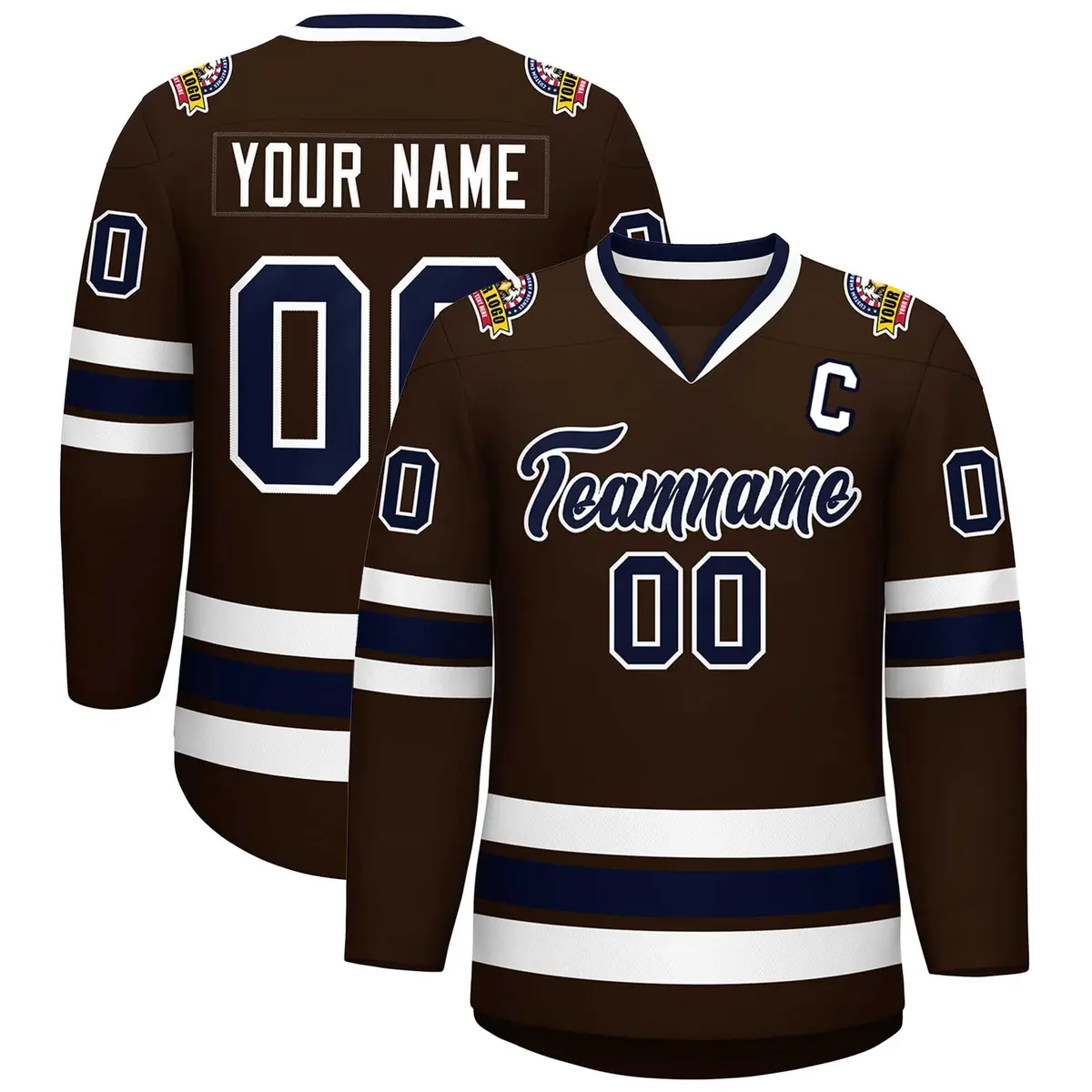 Classic Style Hockey Jersey in Brown Navy-White