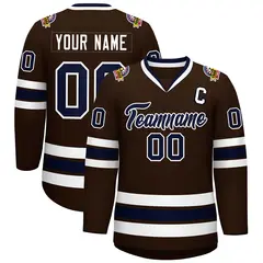 Classic Style Hockey Jersey in Brown Navy-White 1