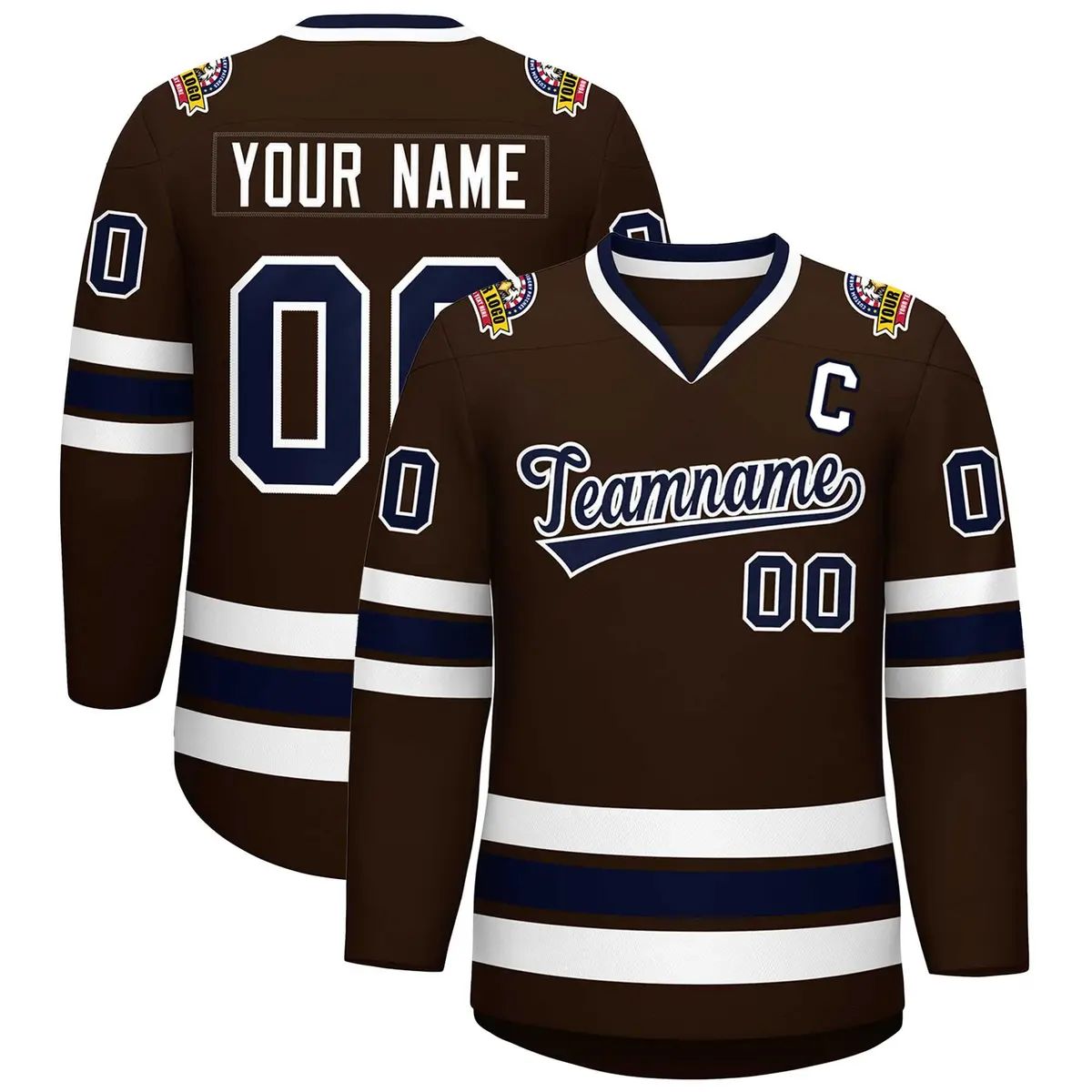 Classic Style Hockey Jersey in Brown Navy-White