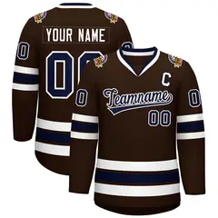 Classic Style Hockey Jersey in Brown Navy-White 1