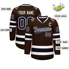 Classic Style Hockey Jersey in Brown Navy-White 2