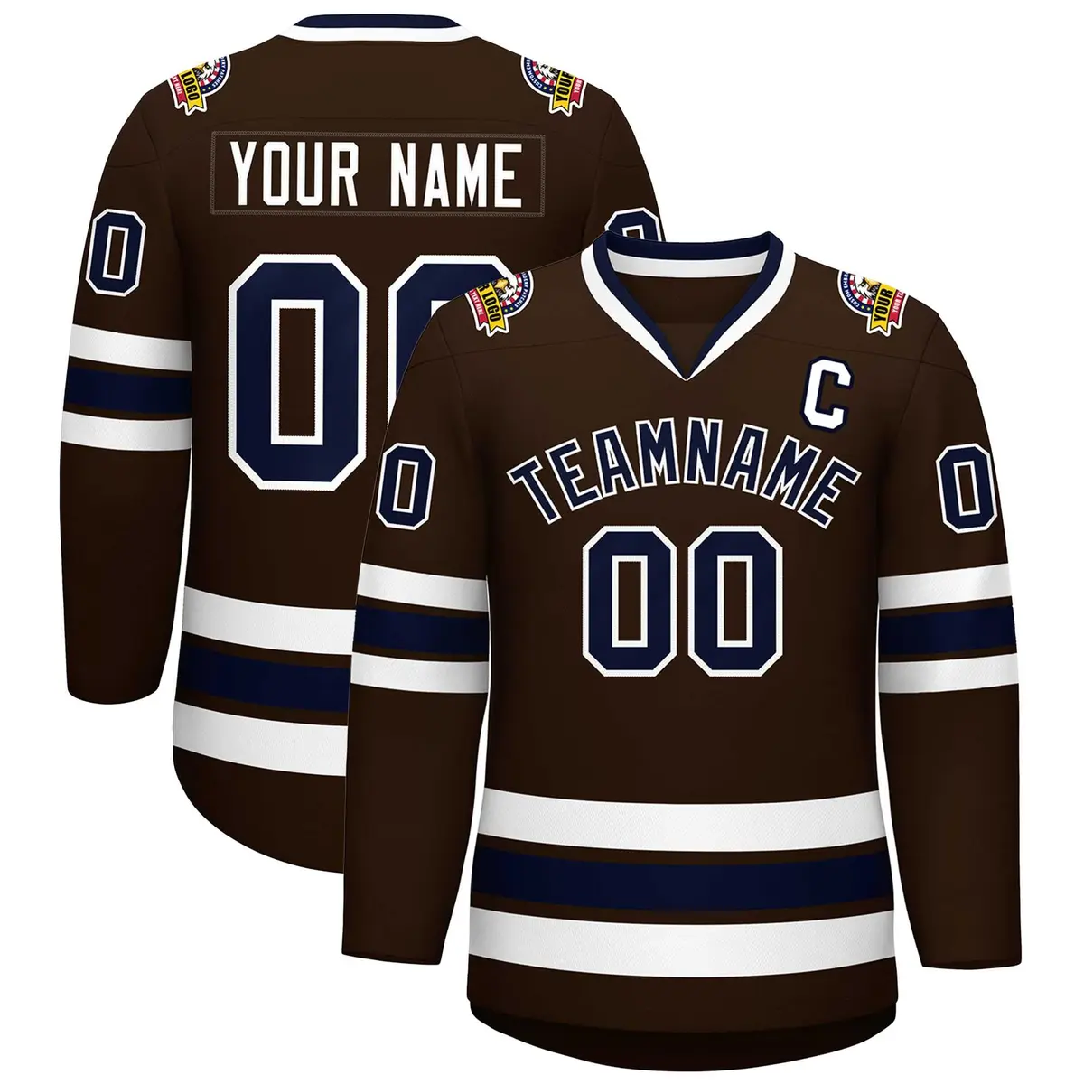 Classic Style Hockey Jersey in Brown Navy-White