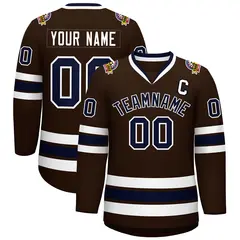 Classic Style Hockey Jersey in Brown Navy-White 1