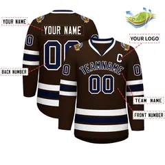 Classic Style Hockey Jersey in Brown Navy-White 2