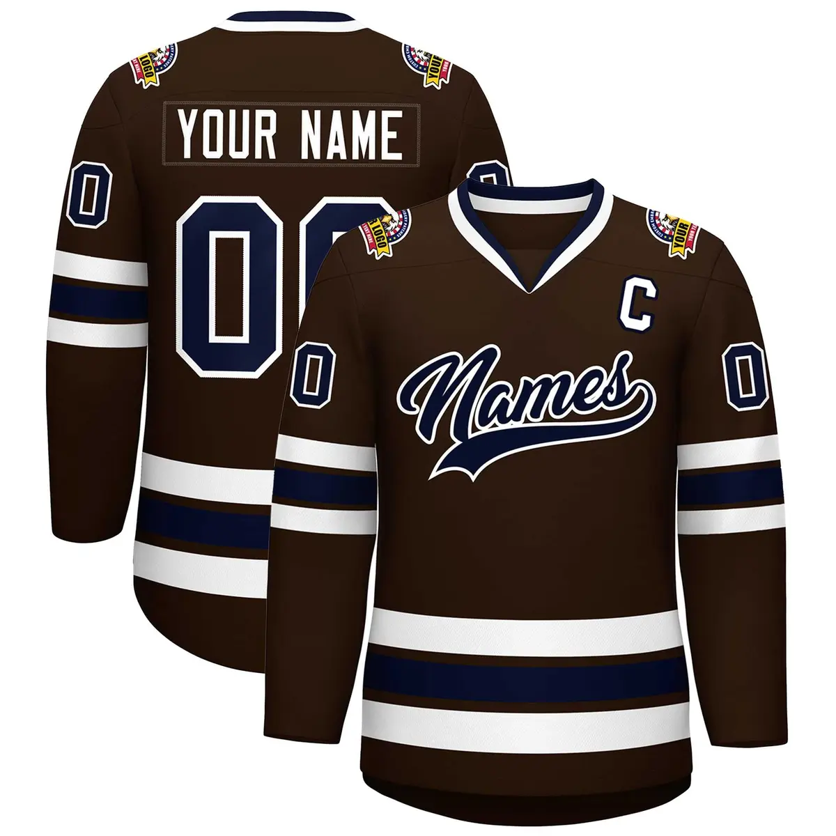 Classic Style Hockey Jersey in Brown Navy-White
